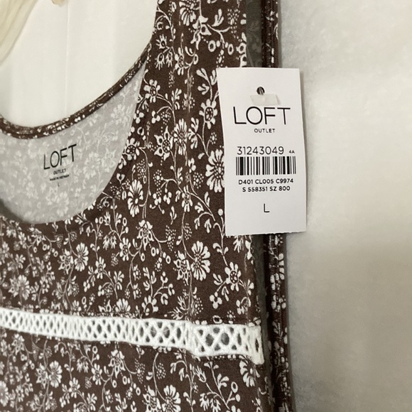 LOFT OUTLET, sleeveless, BROWN/WHITE FLOWERED TANK  SIZE LARGE - Picture 4 of 10